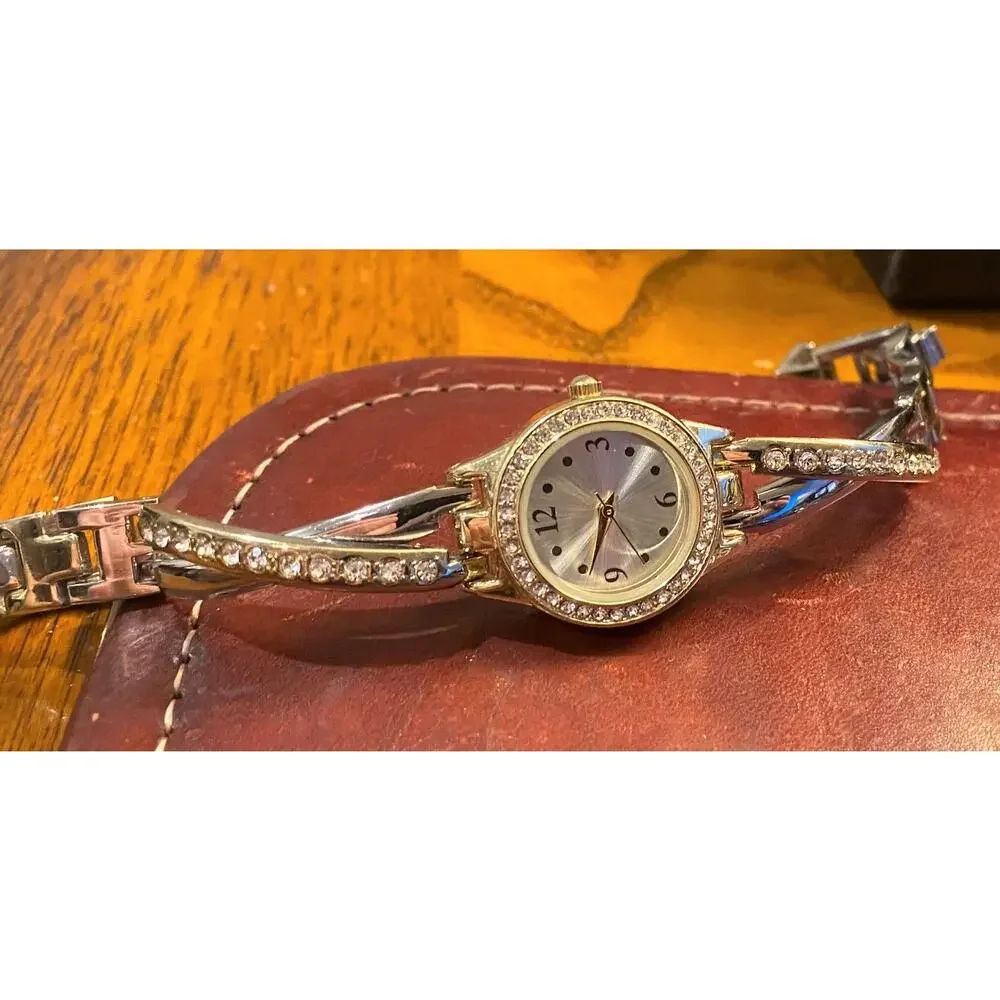 Women's 24mm Silver Tone Watch, Crystal Accents